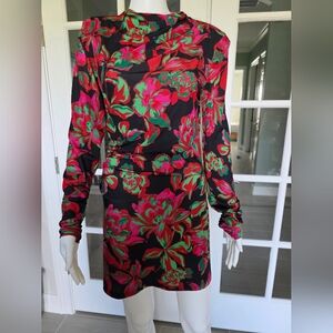 Zara Black and Pink Floral Long Sleeve Dress